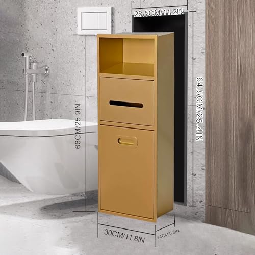 Stainless Steel Recessed Shower Nich with Built-in Trash Can(25.4X11.2IN) | Waterproof Bathroom Niche Alcove Toilet Paper Toiletries Storage Rack for Living Room Bedroom Hotel Residential - color: Gold