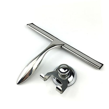3pcs Stainless Steel Shower Squeegee Set Bathroom Water Scraper for Glass Doors Includes Suction Cup Holder and Hooks for Cleaning Shower Tiles and Windows