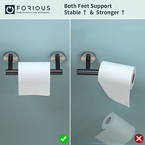FORIOUS Commercial Toilet Paper Holder Wall Mount Bathroom Tissue Holder | Matte Black & Brushed Nickel | SUS304 Stainless Steel | Double Post Pivoting Toilet Paper Roll Holder | Screw-In | Round Base - color: Matte Black & Stainless Steel