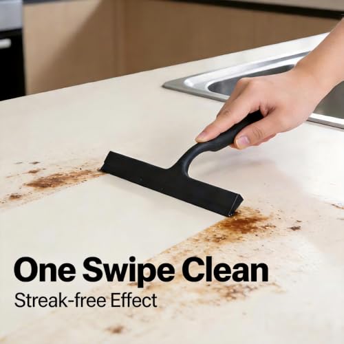 Shower Squeegee for Glass Doors - 10 Inch All-One-Piece Silicone with Built-in Hook Design for Shower Glass, Tile Walls, Mirrors & Windows, Black - size: 10"W x 8"H