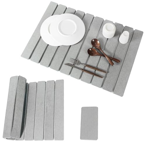 2pcs Stone Dish Drying Mat for Kitchen Counter, Quick-Dry Diatomaceous Earth Water Absorbent Pad & Countertop Drainer, Home Essentials for Bath and Pets - Light Grey, 24x16’’ & 8x4’’ - color: Light Grey