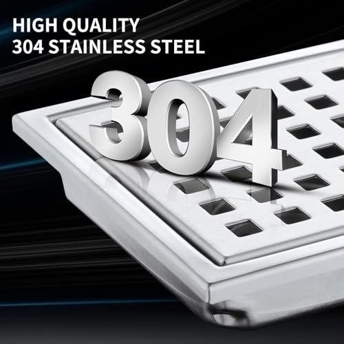Square Shower Drain 4-Inch. with ABS Flange, Removable Grille,Bathroom Brushed Stainless Steel Shower Floor Drain - color: 4-inch Brushed
