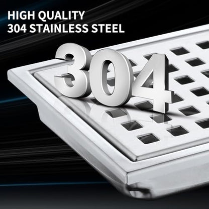 Square Shower Drain 4-Inch. with ABS Flange, Removable Grille,Bathroom Brushed Stainless Steel Shower Floor Drain - color: 4-inch Brushed