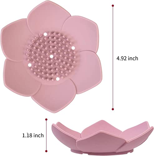 AUEAR, 4 Pack Lotus Flowers Soap Dish with Drain Silicone Holder Non-Slip Flexible Tray for Bathroom Shower - color: White & Grey & Green & Pink, size: 4 Pack