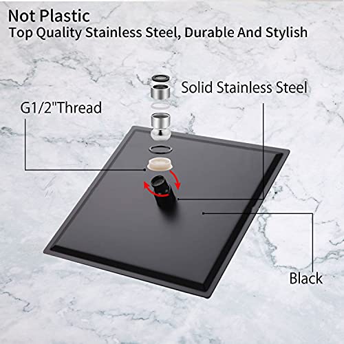 Black Shower Head GGStudy 6 inch Square Rain Shower Heads Stainless Steel High Pressure Ultra Thin Rainfall Bath Shower Self-cleaning Silicone Nozzle - color: Black, size: Square