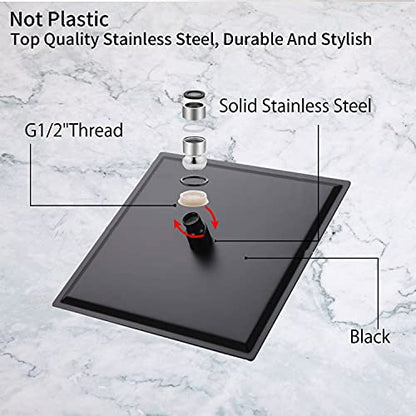 Black Shower Head GGStudy 6 inch Square Rain Shower Heads Stainless Steel High Pressure Ultra Thin Rainfall Bath Shower Self-cleaning Silicone Nozzle - color: Black, size: Square