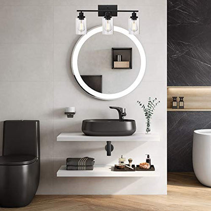 MELUCEE Bathroom Vanity Light Fixtures 3 Lights Black with Clear Glass | Metal Wall Sconce for Bedroom Living Room Hallway Kitchen (Patent No.: US D963914 S) 20.5 Inch - color: Black, size: 3-Light