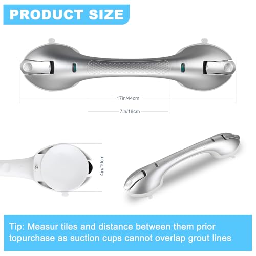 Suction Grab Bars for Bathtubs and Showers, Heavy Duty Shower Handle Removable Shower Handrails for Kids, Bathroom Safety Grip Waterproof(Silver) - color: White