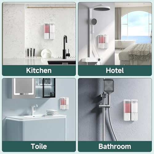 Shampoo and Conditioner Dispenser 2 Chamber No Drill Shampoo Dispenser for Shower Wall Mounted Shower Soap Dispenser 2 * 500ml Refillable Shower Dispenser for Bathroom Hotel,White - color: White-clear-2