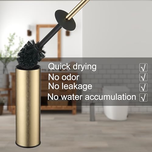 Toilet Brush and Holder Set Premium Material Toilet Bowl Cleaner Free Standing Toilet Bowl Brush and Holder Gold - color: Gold