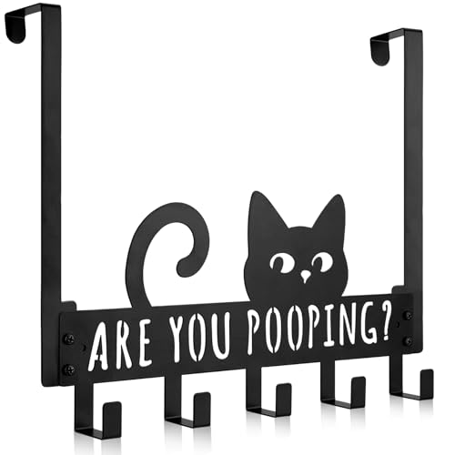 Kathfly Black Cat Over the Door Hooks Towel Hooks Heavy Duty Hanging Towel Rack Over Door Hanger, 5 Coat Hanger for Bedroom Bathroom Kitchen - color: Black, style: Cat