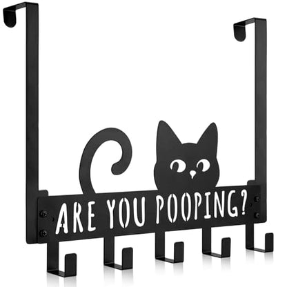 Kathfly Black Cat Over the Door Hooks Towel Hooks Heavy Duty Hanging Towel Rack Over Door Hanger, 5 Coat Hanger for Bedroom Bathroom Kitchen - color: Black, style: Cat