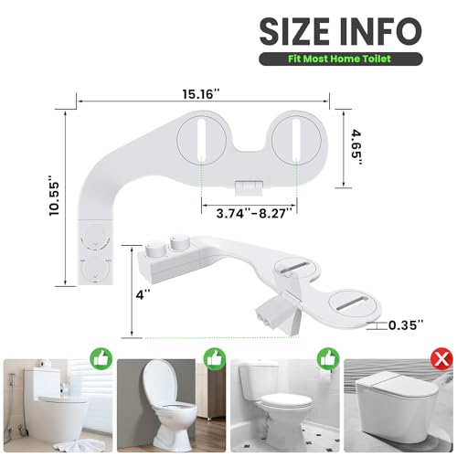 Toilet Bidet With Left/Right Side Reversible Design, Fresh Water, Non-Electric, Toilet Bidet Attachment, Right/Left Hand Side with Dual Nozzle, Self-Clean, Includes Extended Screws - color: White Knob with Longer Screws