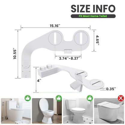 Toilet Bidet With Left/Right Side Reversible Design, Fresh Water, Non-Electric, Toilet Bidet Attachment, Right/Left Hand Side with Dual Nozzle, Self-Clean, Includes Extended Screws - color: White Knob with Longer Screws