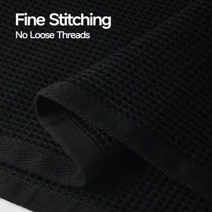 ecolook 6-Piece Waffle Weave Towel Set, 100% Cotton, Lightweight, Absorbent & Quick-Drying, 2 Bath Towels (31×63 in), 2 Hand Towels, 2 Washcloths, Lint-Free for Bathroom, Pool, Gym, Travel - Black - color: Black