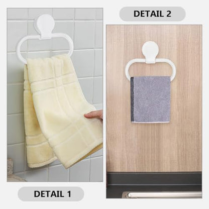 Luxshiny 2pcs Adhesive Hand Towel Ring Wall Mount Towel Holder for Bathroom and Kitchen No Drilling Required Strong Sticky Backing Minimalist White Finish Easy Install Wash Cloth Holder
