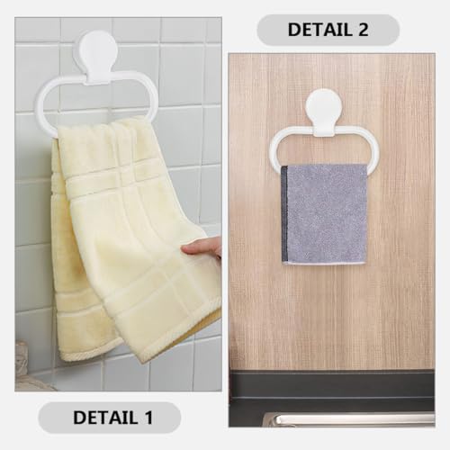 Beavorty 2pcs Adhesive Hand Towel Ring Bathroom Wall-Mounted Towel Holder No Drilling Required for Bathroom and Toilet