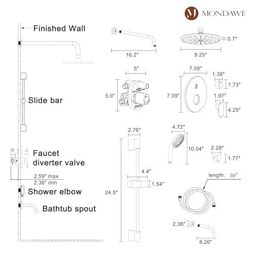 MONDAWE 9 Inch Wall Mounted Shower Faucet Set with Tub Spout in Brushed Nickel, Rainfall Shower Head with 3-Setting Handheld Spray Shower Combo, High Pressure Shower System with Solid Brass Valve - color: Brushed Nickel, style: 9 IN - With Tub Spout
