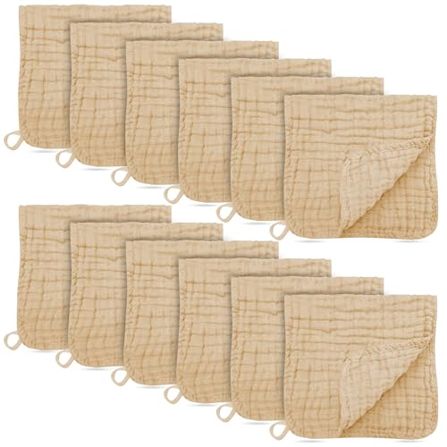 12 Pack Muslin Burp Cloths - Large 20" x 10", Ultra Absorbent 100% Cotton for Baby Drool and Messes - Soft, Gentle Baby Burp Rag for Boys & Girls -Brown - color: Brown, size: 20x10 Inch (Pack of 12)