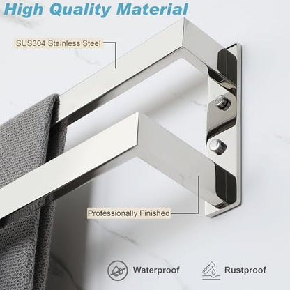Alise Double Towel Bar, 32" Double Towel Racks for Bathroom,Polished Chrome | Bathroom Towel Rack Wall Mounted, 3.54" Wide Faster Drying, Ladder Design, SUS304 Stainless Steel - color: Polished Chrome, size: 32-inch