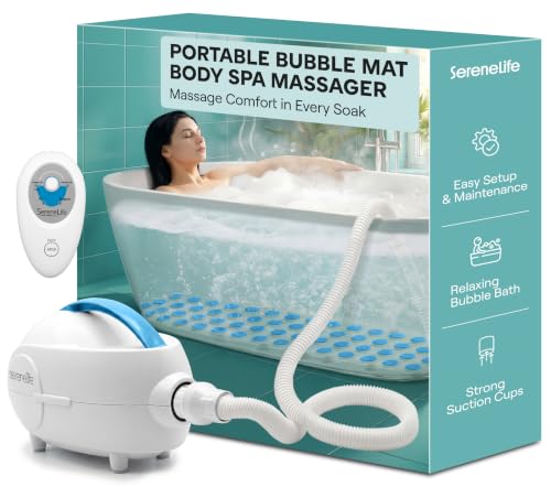 SereneLife Bubble Bath Mat, Bathtub Mat with Air Massage and Remote Control, Waterproof, Non-Slip, Adjustable Bubble Intensity, Aroma Diffuser, 47x14.2 Inch Full Body Spa Massager