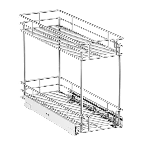 Pull Out Spice Rack Cabinet Organizer, 3 Tier Heavy Duty Slide Out Wood Shelf for Narrow Cabinet, Pull Out Storage for Kitchen (8½" W x 21½" D, 2 Tier) - size: 8½" W x 21½" D, 2 Tier
