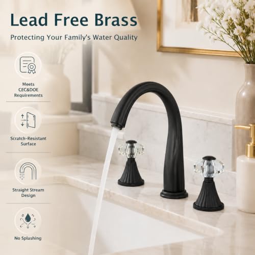 Bathroom Faucets 3 Hole, Sink Faucet 3 Hole with Crystal Knobs, White Gold Bathroom Sink Vanity Vintage Taps with Supply Hoses, Three Hole Vessel Bathroom Faucets,llaves para lavamanos de baño - style: Classic