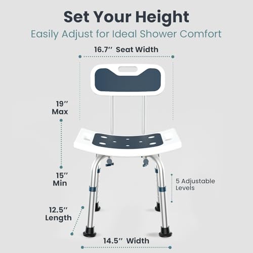 Pelegon Shower Chair for Inside Shower, Shower Bench with Back, Adjustable 15-19 in Height, Non-Slip Feet, Rust-Resistant Aluminum Bath Seat for Elderly and Disabled, 300 lb Capacity - Dark Blue - color: Dark Blue
