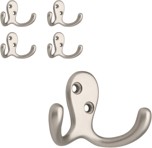 Franklin Brass Double Wall Hooks 2-Prong Coat/Hat Matte Nickel Hooks for Hanging Wall Mount Hanger Clothes, Purse, Bag, Towel Organization Decorative-Wall_Hooks FBDPRH5-MN-C (Pack of 50) - color: Matte Nickel, size: 50 Pack