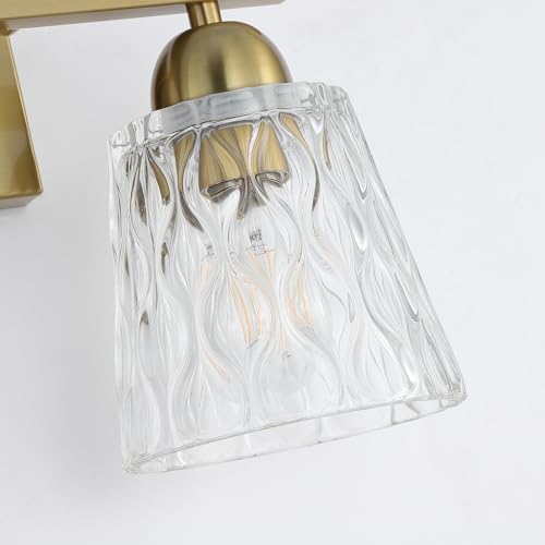 Mecgirn Stainless Steel Bathroom Vanity Light Over Mirror, 2 Light Brushed Gold Bathroom Light Fixtures with Textured Glass Shades, Modern Vanity Lighting Wall Mount - color: Brushed Gold, size: 2 Light