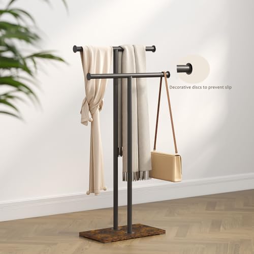 Wooden Standing Towel Racks,Bath Drying Bathroom Rack,Hand Towels Holder Steady Design for Kitchen Floor Tub Shower, 37.4" Tall, 2-Tier