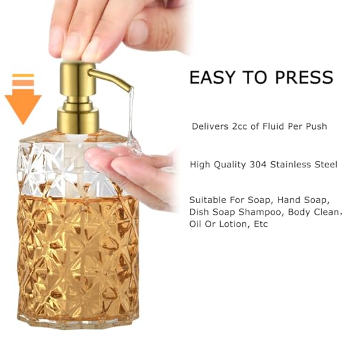 Gold Soap Dispenser Pump Replacement - Brushed Finish 304 Stainless Steel Hand Lotion Soap and Liquid Dispenser Pumps Replacement for Regular Mouth Bottles, Standard 28/400 Neck Size,2 Pack - color: Brushed Finish-gold, size: 2pcs