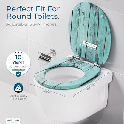 SANILO Wooden Toilet Seat with Soft Close [ROUND] - Decorative, Quiet & Slow Close Molded Wood Seat - With Strong Bumpers & Hinges - Adjustable Fit – Lumber - color: Lumber