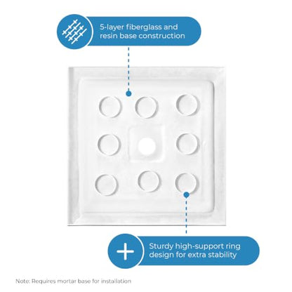 OVE Decors 36x36" Shower Base Center Drain, White - size: 36 x 36, style: Center Drain