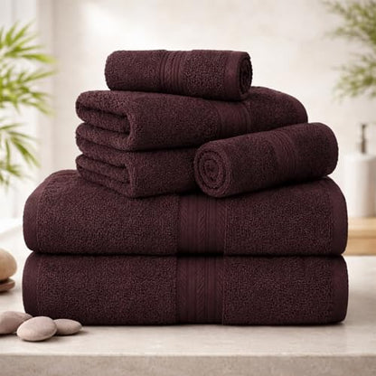 100% Cotton Bathroom Towel Set, 600 GSM, Soft & Absorbent, 6 Piece Set (2 Bath Towels, 2 Hand Towels, 2 Washcloths), Brown - color: Brown, size: Towel Set of 6