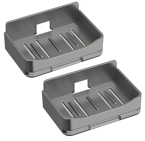 2 Pack Shower Soap Holder, Wall Mounted Soap Box Container, Bar Soap Holder with Drain for Shower, Bathroom, Kitchen(Gray) - color: Gray