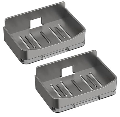 2 Pack Shower Soap Holder, Wall Mounted Soap Box Container, Bar Soap Holder with Drain for Shower, Bathroom, Kitchen(Gray) - color: Gray