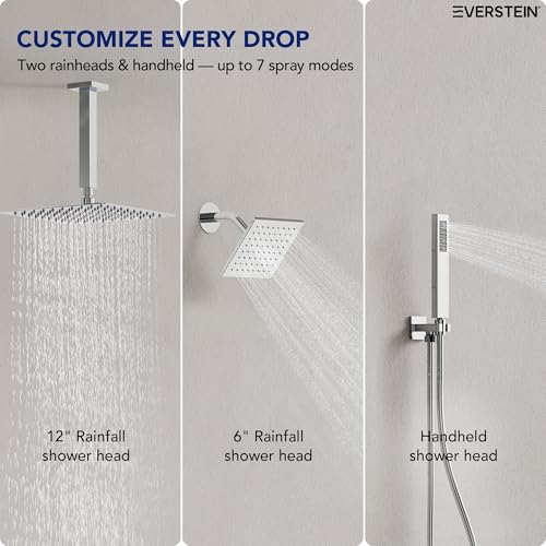 Ceiling Mount 12" High-Pressure Rainfall Shower Faucet, Dual Rainfall Shower Head System with Valve (Polished Chrome) - color: Chrome, style: Ceiling Mount