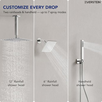 Ceiling Mount 12" High-Pressure Rainfall Shower Faucet, Dual Rainfall Shower Head System with Valve (Polished Chrome) - color: Chrome, style: Ceiling Mount