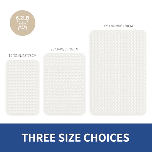 OTHWAY Extra Large Shower Mat 47"x 32", TPE Non Slip Shower Mat for Shower Stall, Inside Walk in Shower Mats with Drain Holes Suction Cups, Anti-Slip for Elderly (White) - color: White