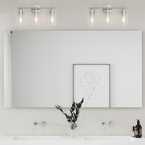 Bathroom Vanity Light Fixtures Brushed Nickel, 3 Lights Bathroom Over Mirror, UL Certified, Modern Wall Lighting Fixtures with Glass Shade, E26 Socket - color: Brushed Nickel, size: 3 Lights