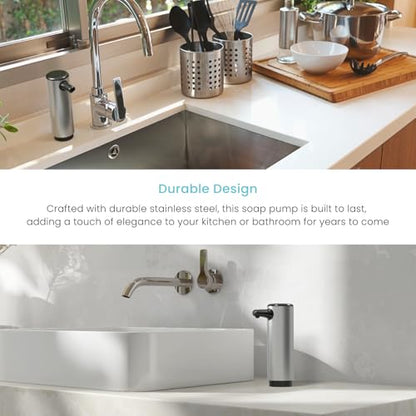 Home Zone Living Foaming Hand Soap Dispenser | Stainless Steel Outer Cover, Refillable Pump for Kitchen and Bathroom Sinks, Silver - color: Silver