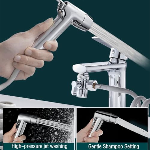 Handheld Bidet Sprayer Toilet,Kitchen Bathroom Douche Cloth Washing Diaper Cleaning Shower Head with 59 inches Telescopic Hose and G1/2, 55/64", 15/16" Faucet Adapters, Hair Washing, Dog Shower
