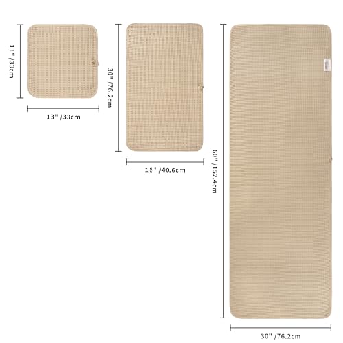 POLYTE 430 GSM Poly Blend Microfiber Quick Dry Waffle Bath Towel Set of 6 | 2-Body Towels, 2-Hand Towels, 2-Wash cloths, Oversize, Lint Free - color: Beige