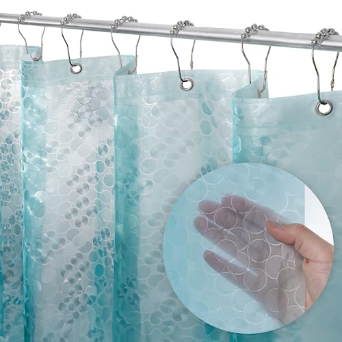 LiBa Shower Curtain PEVA 8G, 72x72 Inch Aqua Circle with Magnets | 8G heavy-duty PEVA, 3D pattern, 3 weighted magnets, rust-proof grommets, waterproof vinyl shower curtain - color: 8g Peva - Aqua Circle Pattern, size: 72"W x 72"L (Pack of 1)
