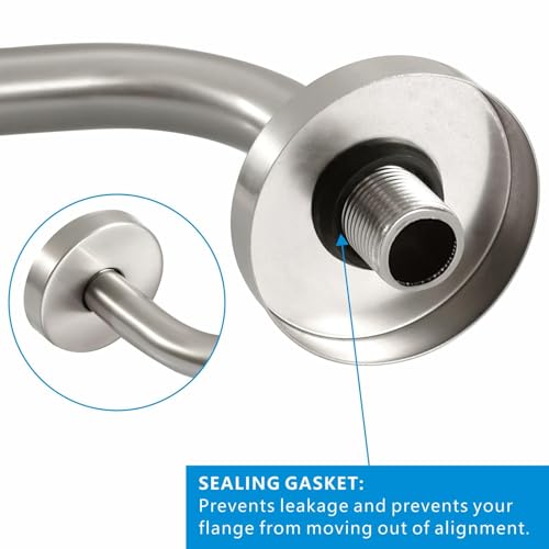 Voolan Shower Arm with Flange and Teflon Tape, Extension Shower Head Arm for Bathroom Fixed Shower Head, Solid Stainless Steel, Wall Mounted (20 Inch,Brushed Nickel) - color: Brushed Nickel, style: 20 Inch