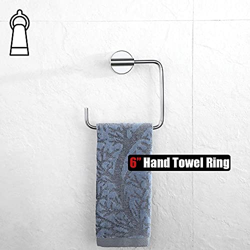 JQK Chrome Towel Ring, Stainless Steel Square Ring Towel Holder for Bathroom, 6 Inch Matte Black Wall Mount, TR140-CH
