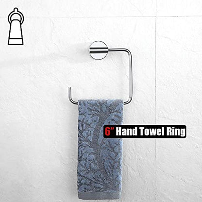 JQK Chrome Towel Ring, Stainless Steel Square Ring Towel Holder for Bathroom, 6 Inch Matte Black Wall Mount, TR140-CH