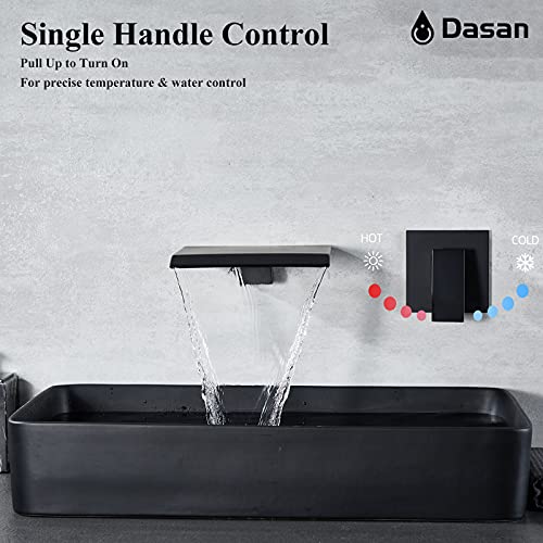 DASAN Wall Mount Waterfall Bathroom Faucet Matte Black in Wall Sink Faucet, Single Handle Wall Mounted Modern Faucet for Bathroom with Upgraded Rough in Valve - color: Matte Black