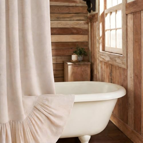 Farmhouse Shower Curtain Ruffle Linen Beige 48" W x 72" L | Linen Fabric, Farmhouse Boho, Bottom Ruffle, Rustic, Country, Natural Look, Washable, Shower Curtain for Bathroom Bathtub - color: Beige, size: 48"W x 72"L